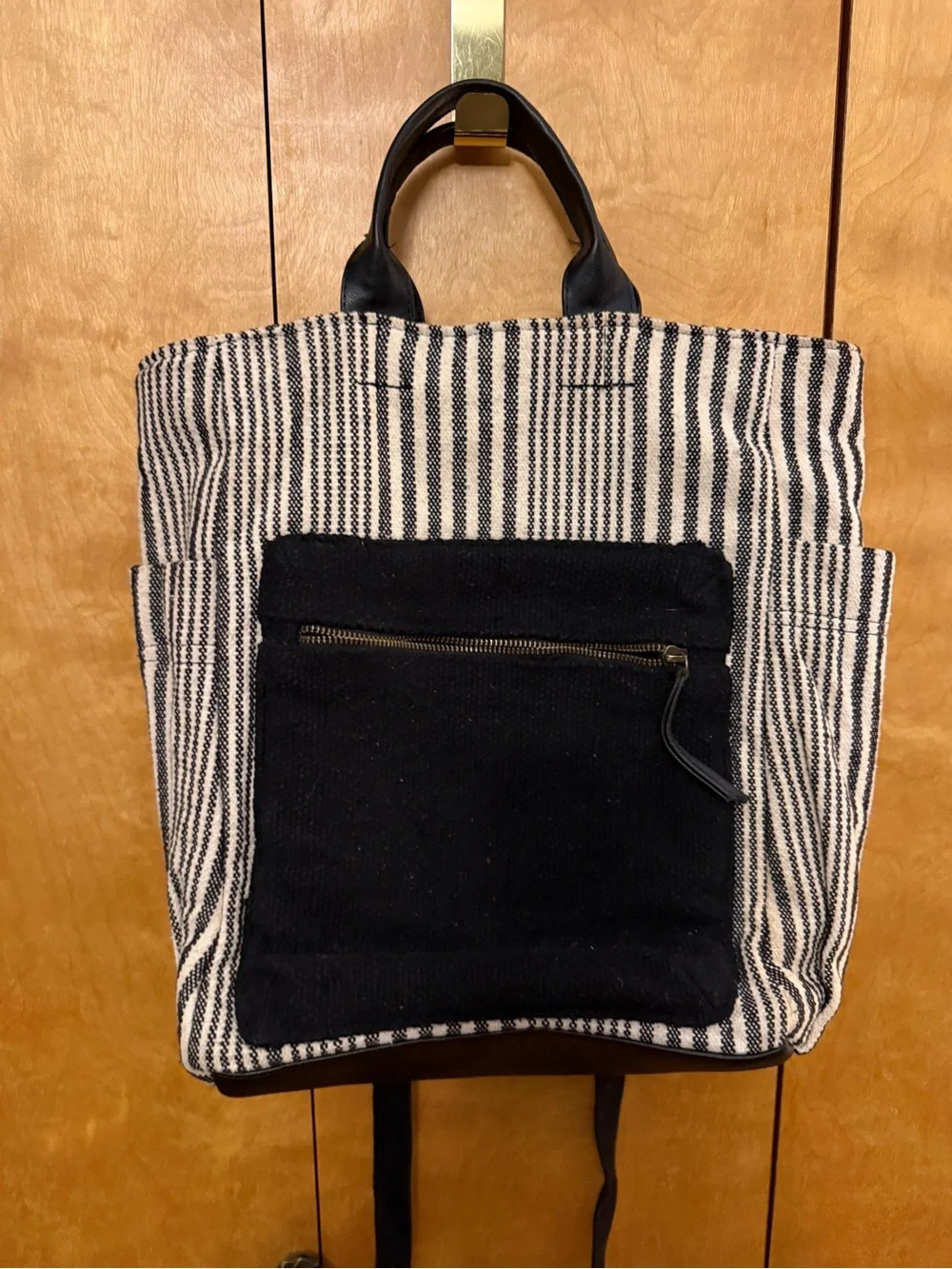 Universal Thread Canvas Stripe Tote Backpack - Black & Cream